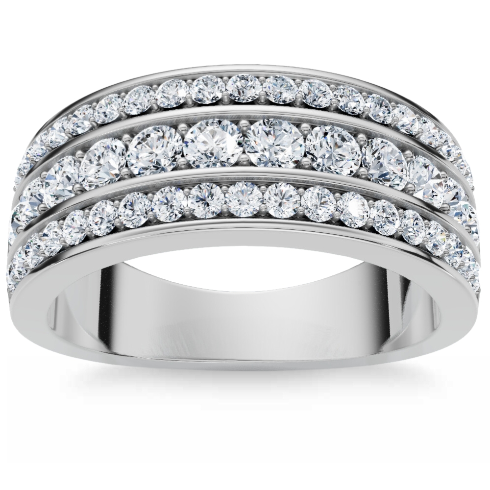 Ct Diamond Three Row Womens Anniversary Wide Wedding Ring 10k White Gold