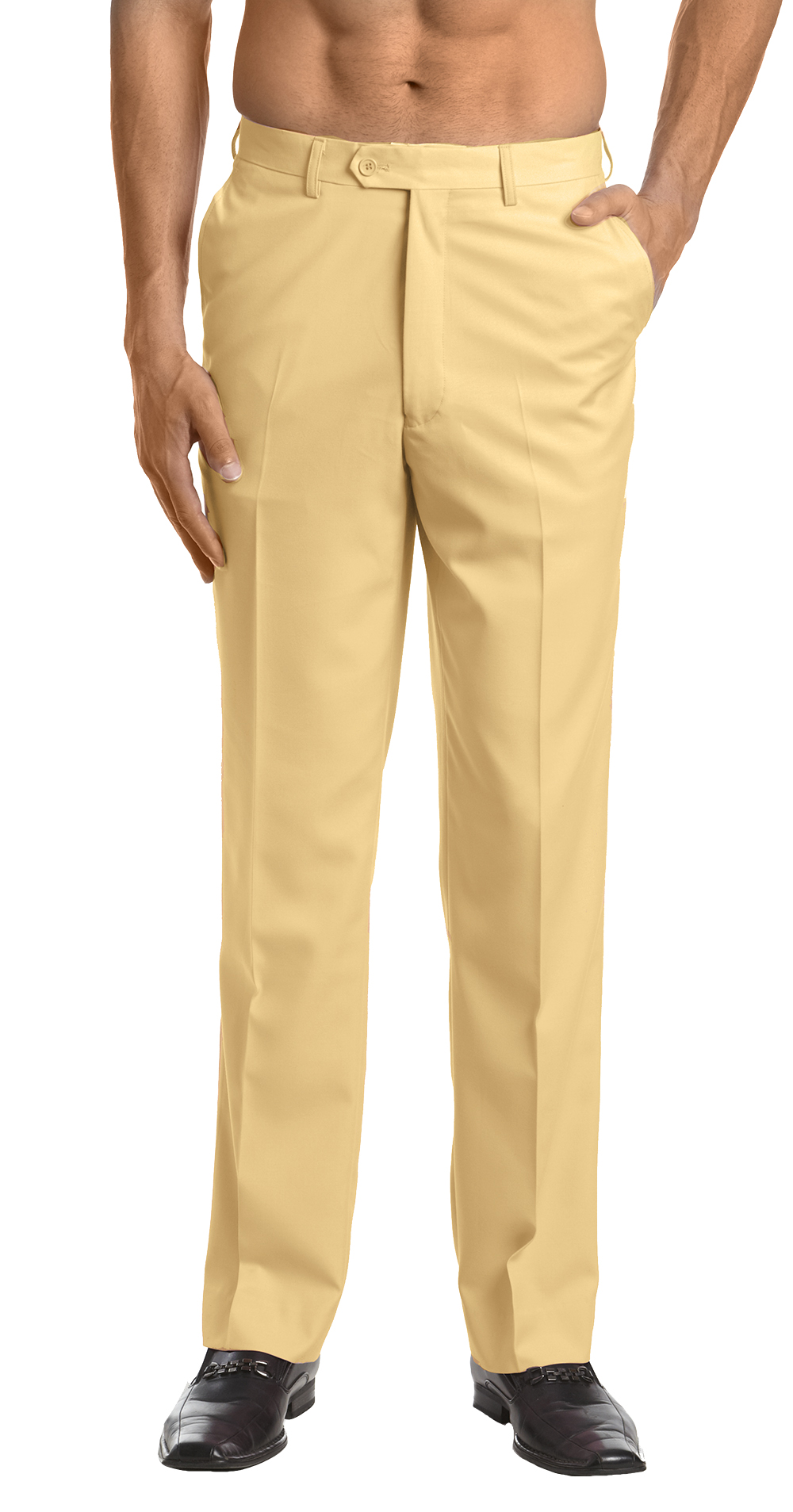 CONCITOR Men's Dress Pants Trousers Flat Front Slacks Solid GOLD Color