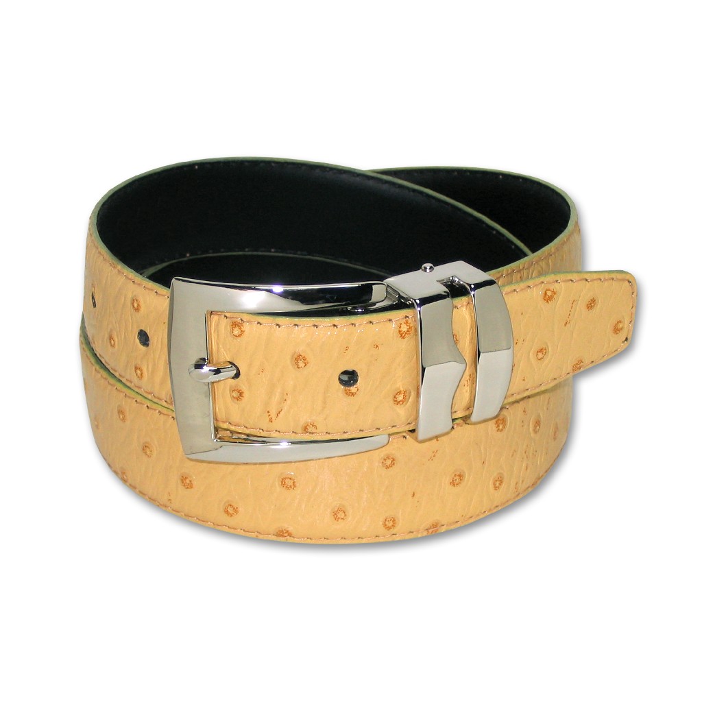 OSTRICH Pattern CHARCOAL GRAY Bonded Leather Mens Belt Gold-Tone Buckle Regular