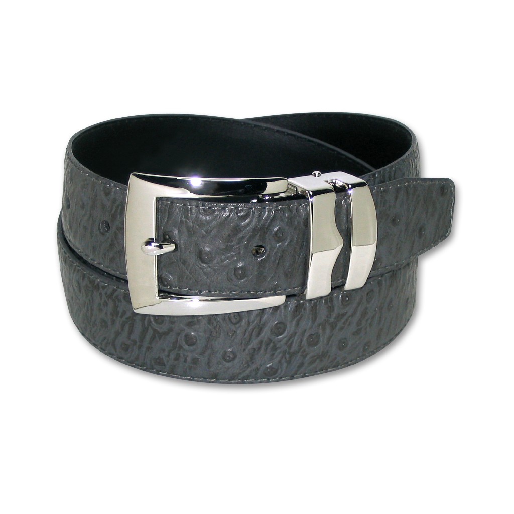 Mens Belt Reversible Wide Bonded Leather Silver-Tone Buckle BLACK//Charcoal