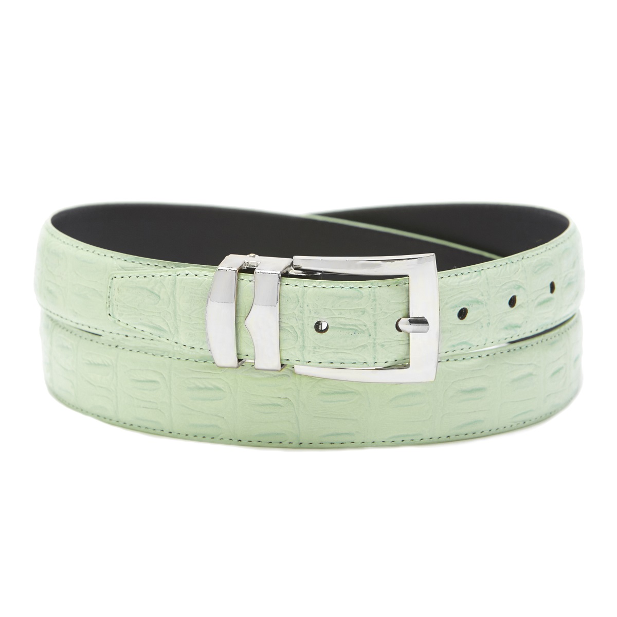 Men's Genuine Calfskin Two Tone Olive Skin Silver Buckle Belt main image 1