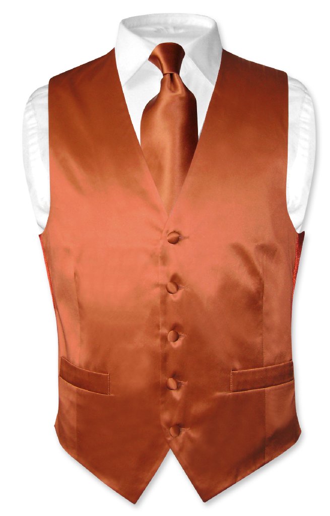 Biagio Men's SILK Dress Vest NeckTie Solid Color Neck Tie Hanky Set for Suit Tux - Picture 21 of 100