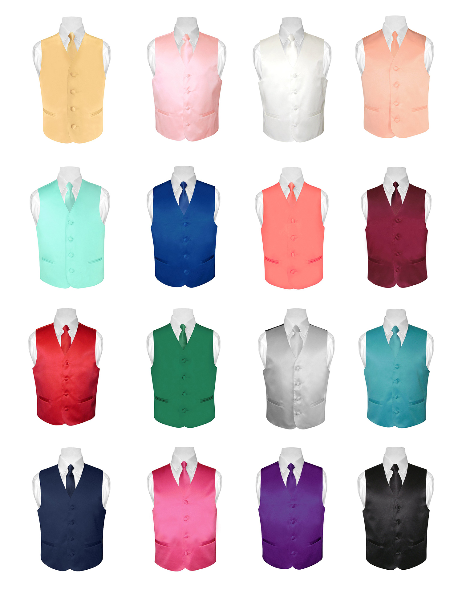 BOY'S Dress Vest and Boys NeckTie Solid Color Neck Tie Set for Suit or Tuxedo