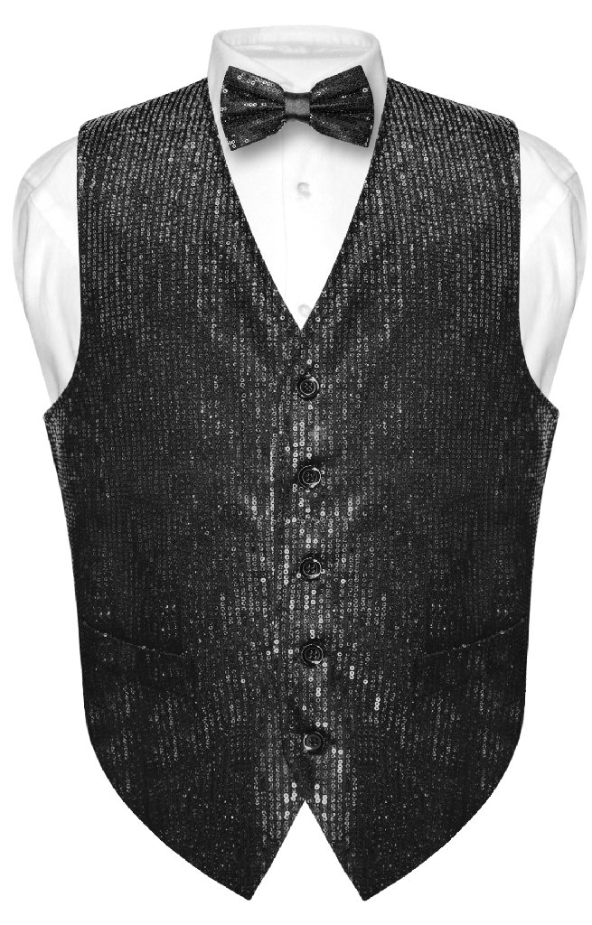 Men's SEQUIN Design Dress Vest Bow Tie BLACK Color BOWTie Set eBay