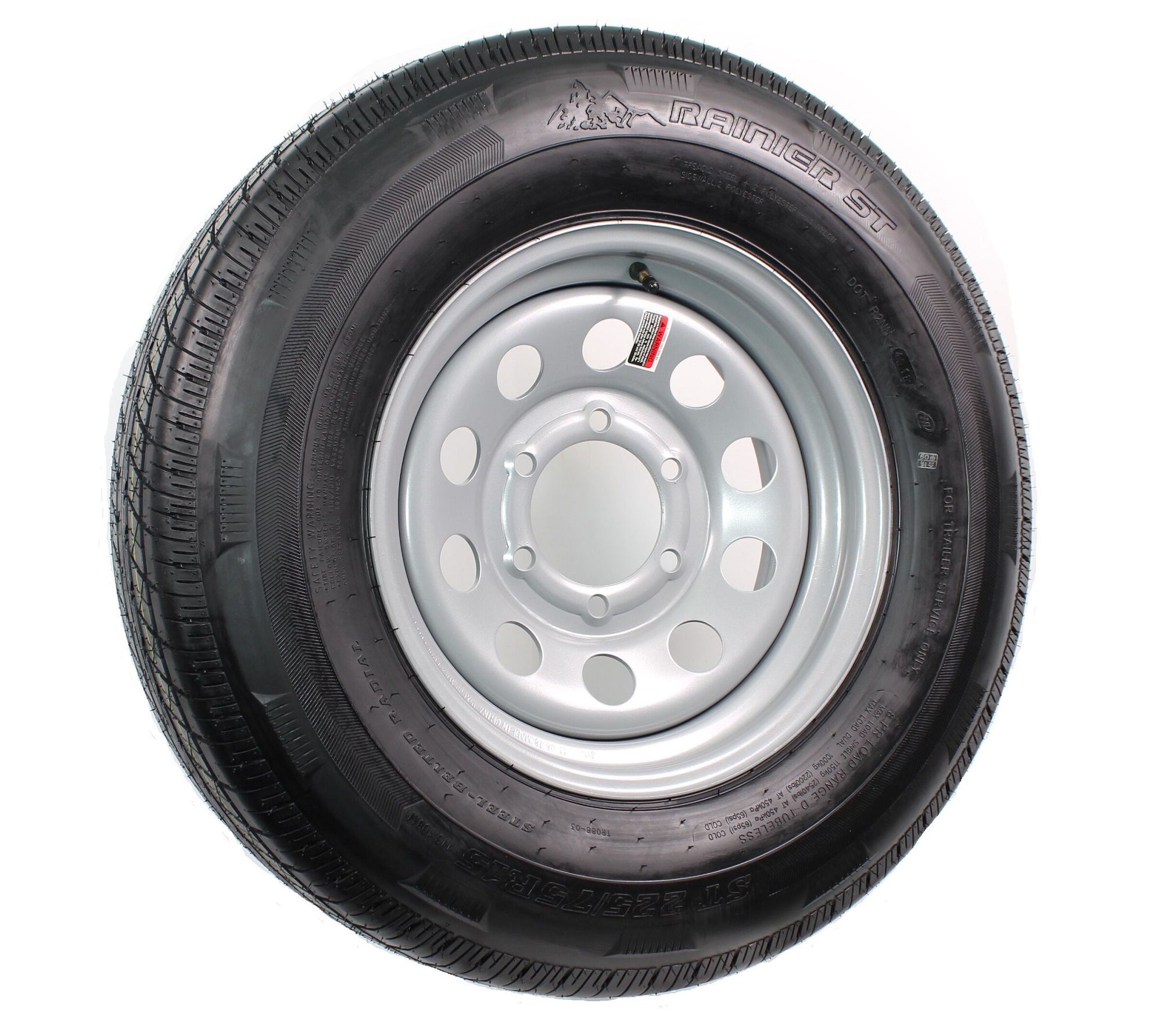 Rainier ST ST205//75R15 LRC 6 PR Radial Trailer Tire on 15 5 Lug Silver Mod Trailer Wheel