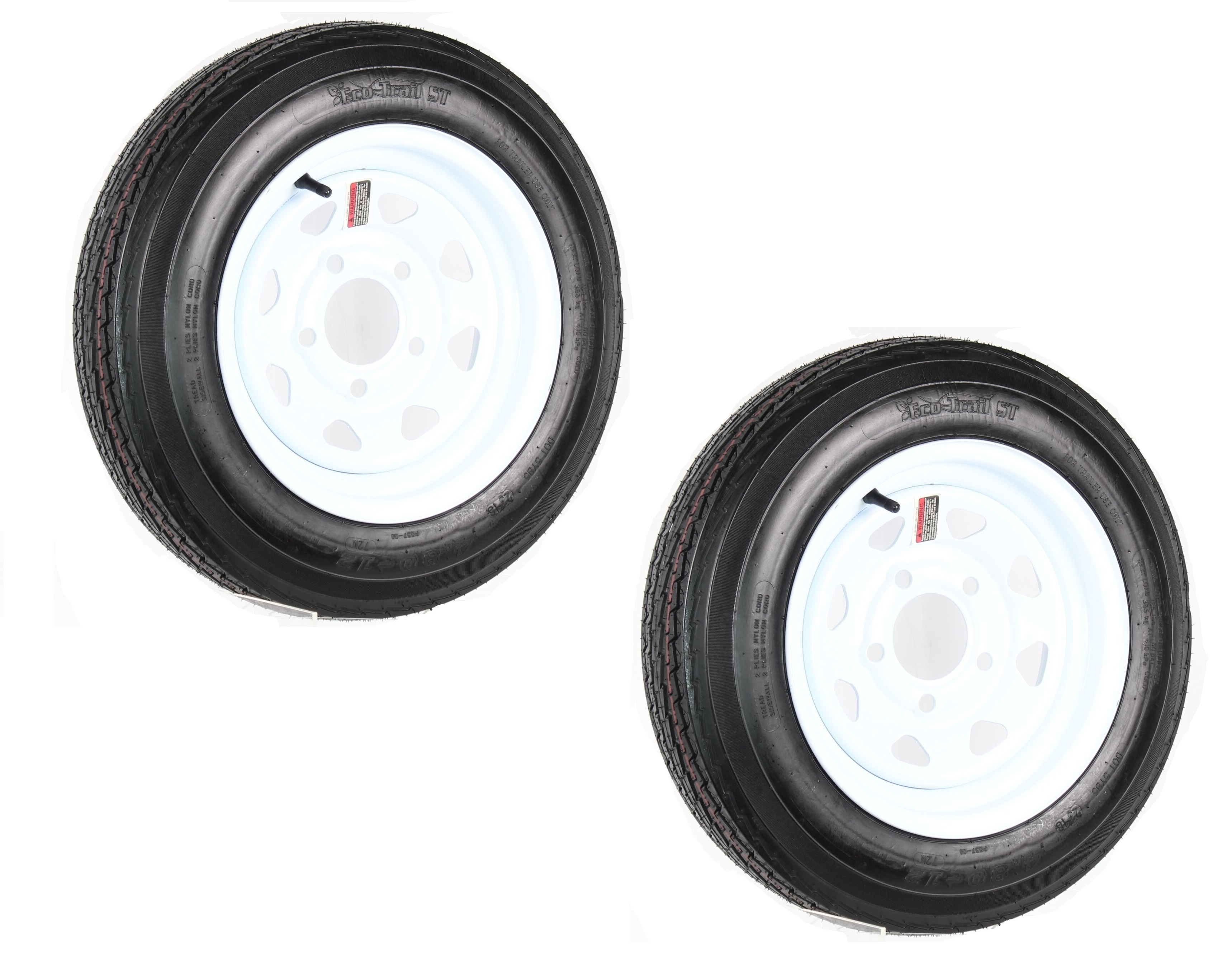 2-Pack Trailer Tire On Rim 480-12 4.80-12 4.80x12 in LRC 5 Lug White Spoke