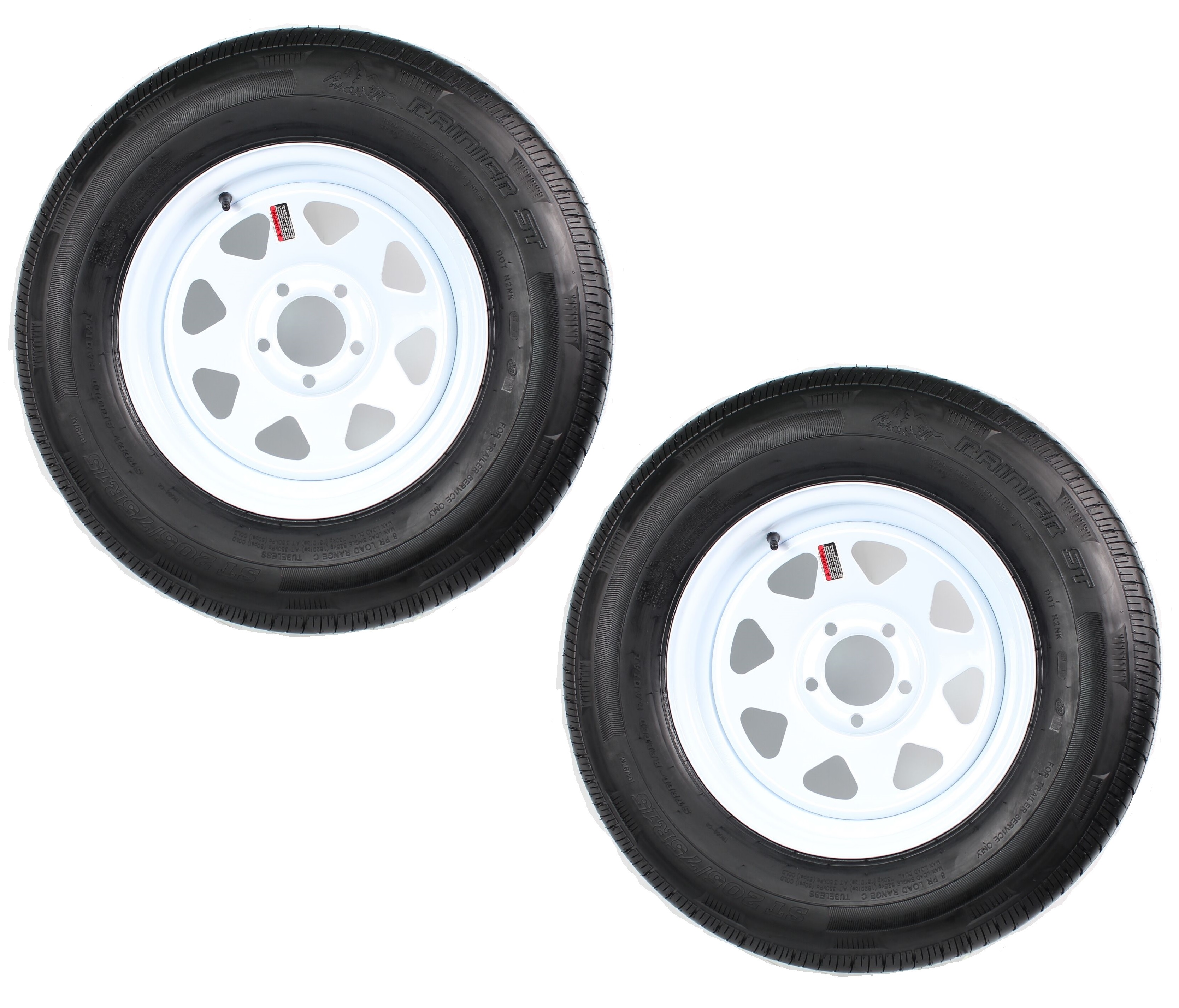 Rainier ST ST205//75R15 LRC 6 PR Radial Trailer Tire on 15 5 Lug Silver Mod Trailer Wheel
