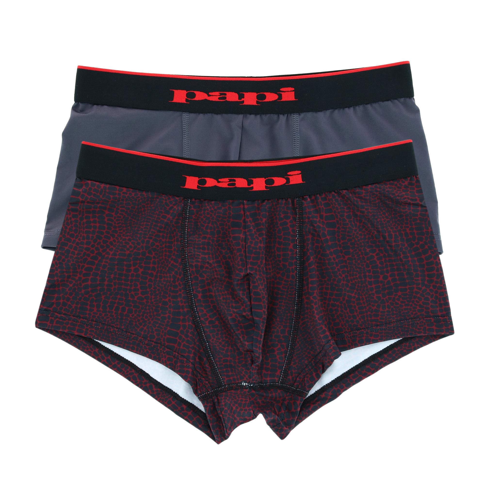 Papi Men's Snake Print and Solid Brazilian Cut Trunks (2 Pack)