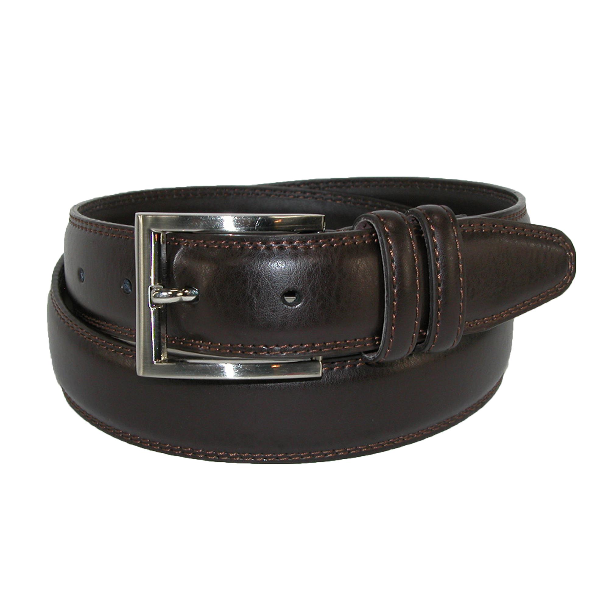 Aquarius Men's Leather 32mm Double Keeper Padded Belt with Satin Buckle