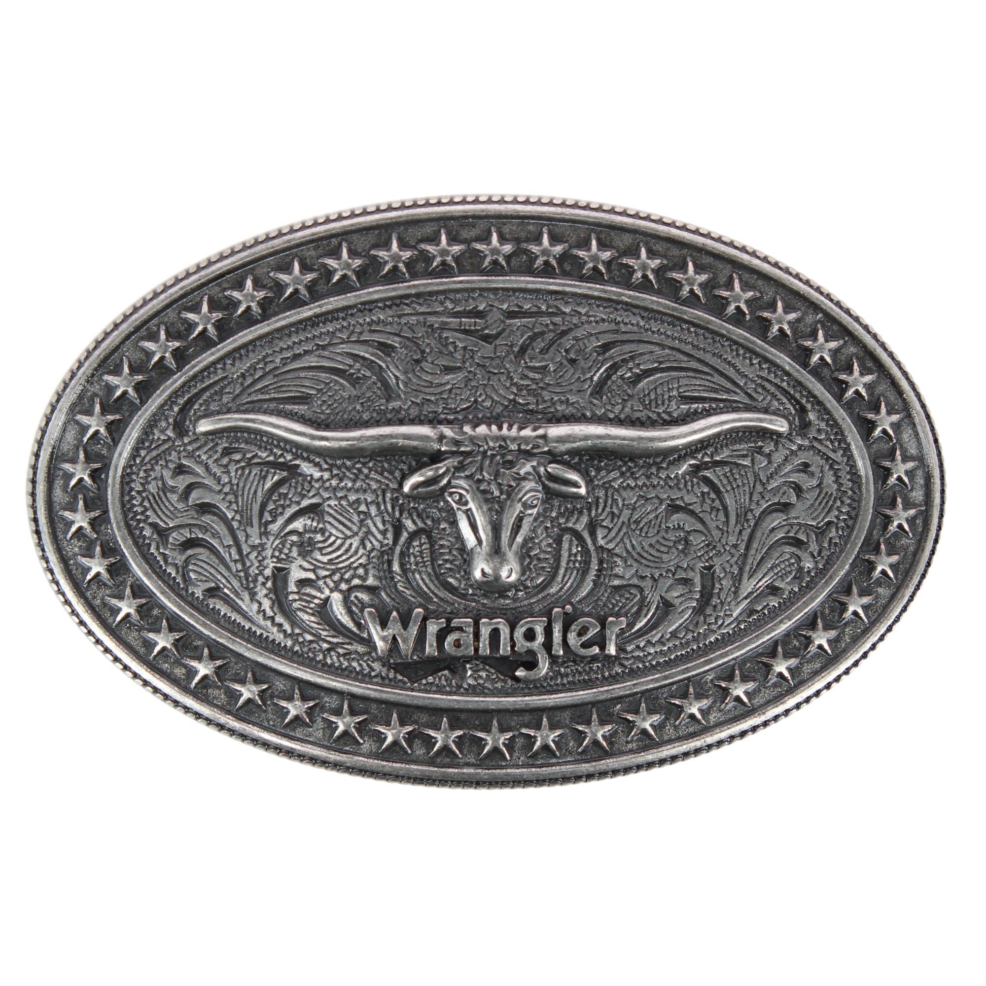 Wrangler Men&rsquo;s Longhorn Plaque Belt Buckle Antique Nickel Finish