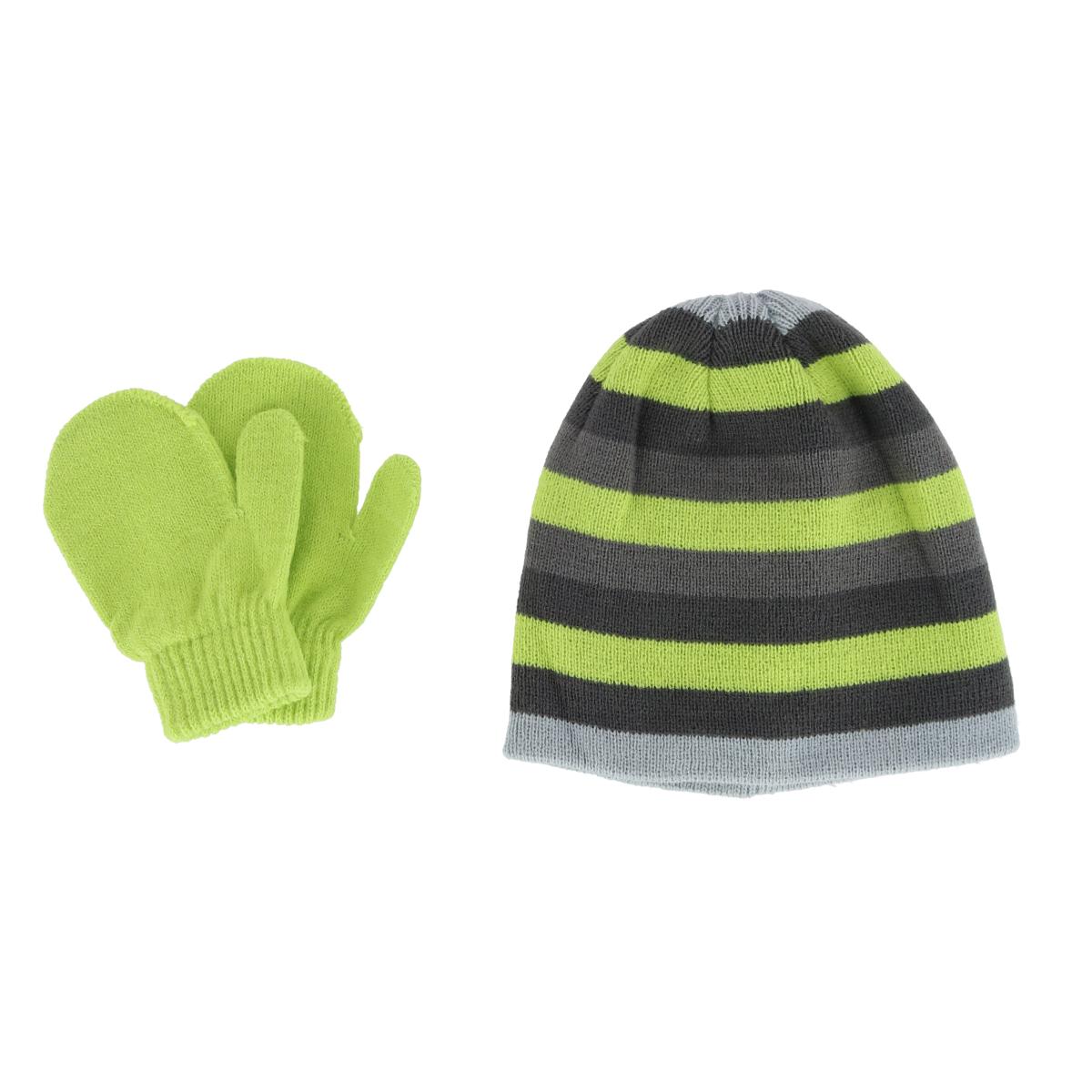 Grand Sierra Kids' 2-4 Striped 2-Piece Winter Beanie and Mitten Set - Picture 2 of 4