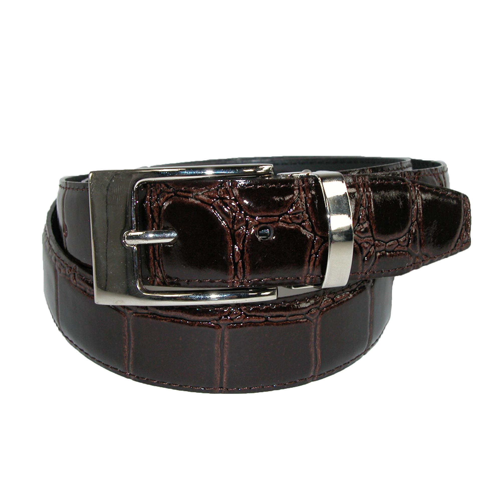 CTM Men's Leather Croc Print Dress Belt with Clamp On Buckle