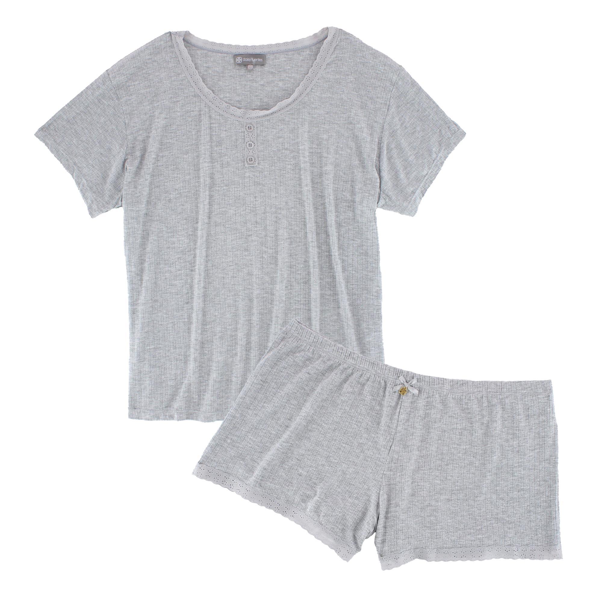 Daisy Fuentes Women's Plus Size Short Sleeve Pointelle Pajama Set