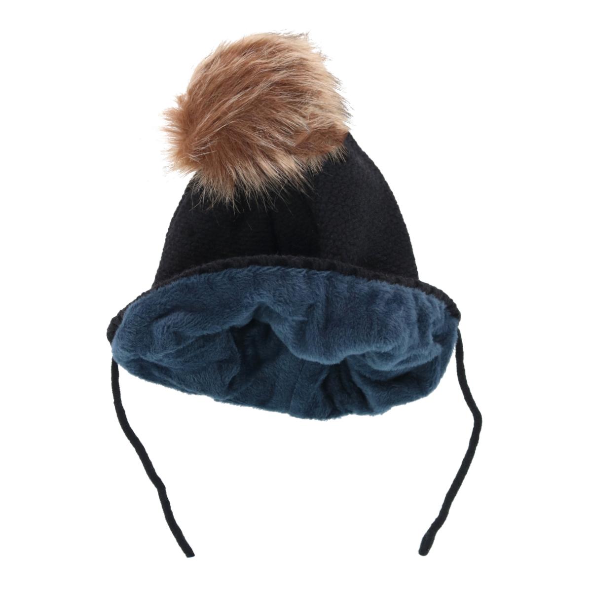 CTM Girl's One Size Fits Most Knit Winter Beanie with Pom Bow and Ear Flaps - Picture 3 of 13