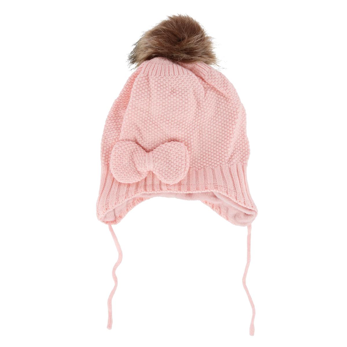 CTM Girl's One Size Fits Most Knit Winter Beanie with Pom Bow and Ear Flaps - Picture 5 of 13