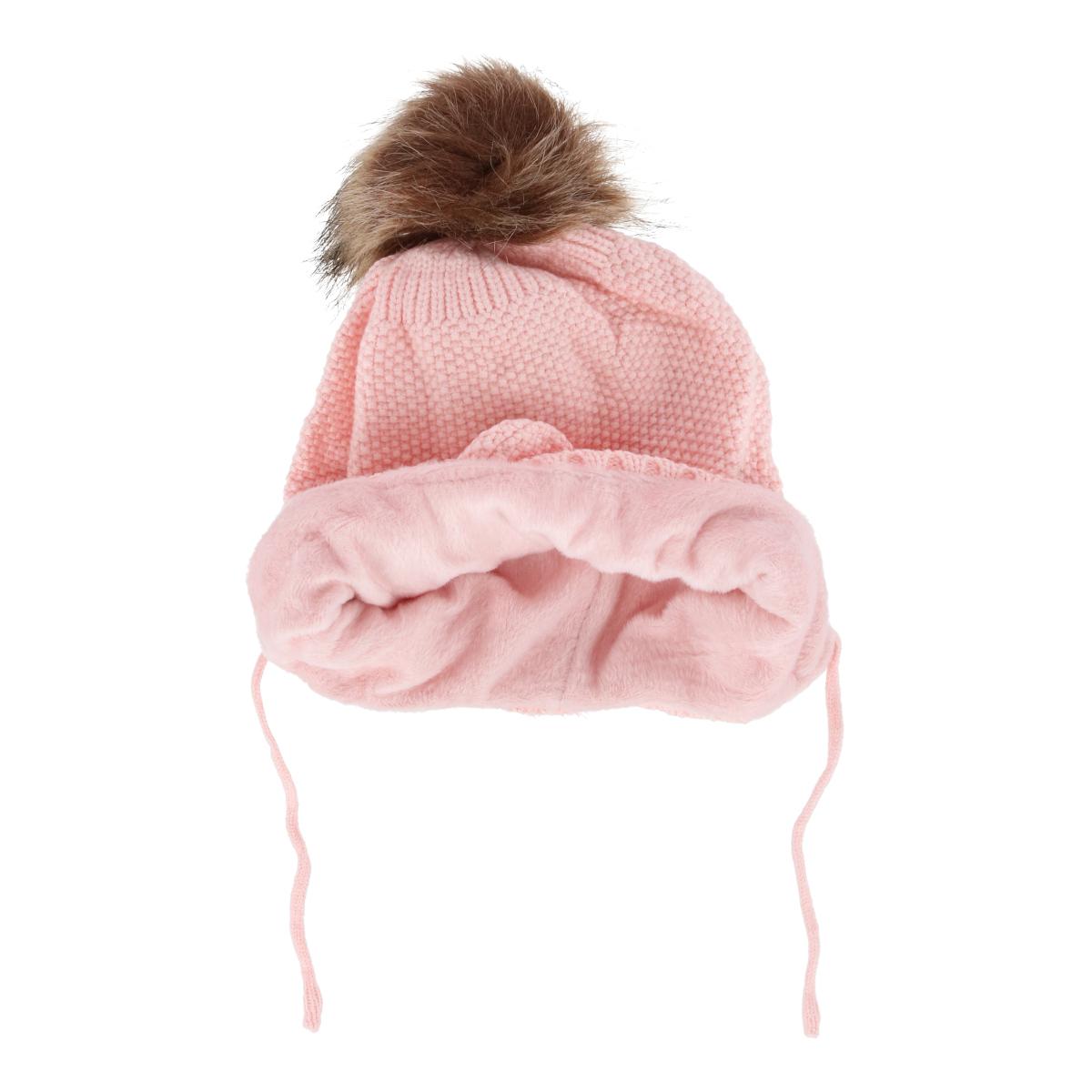 CTM Girl's One Size Fits Most Knit Winter Beanie with Pom Bow and Ear Flaps - Picture 6 of 13