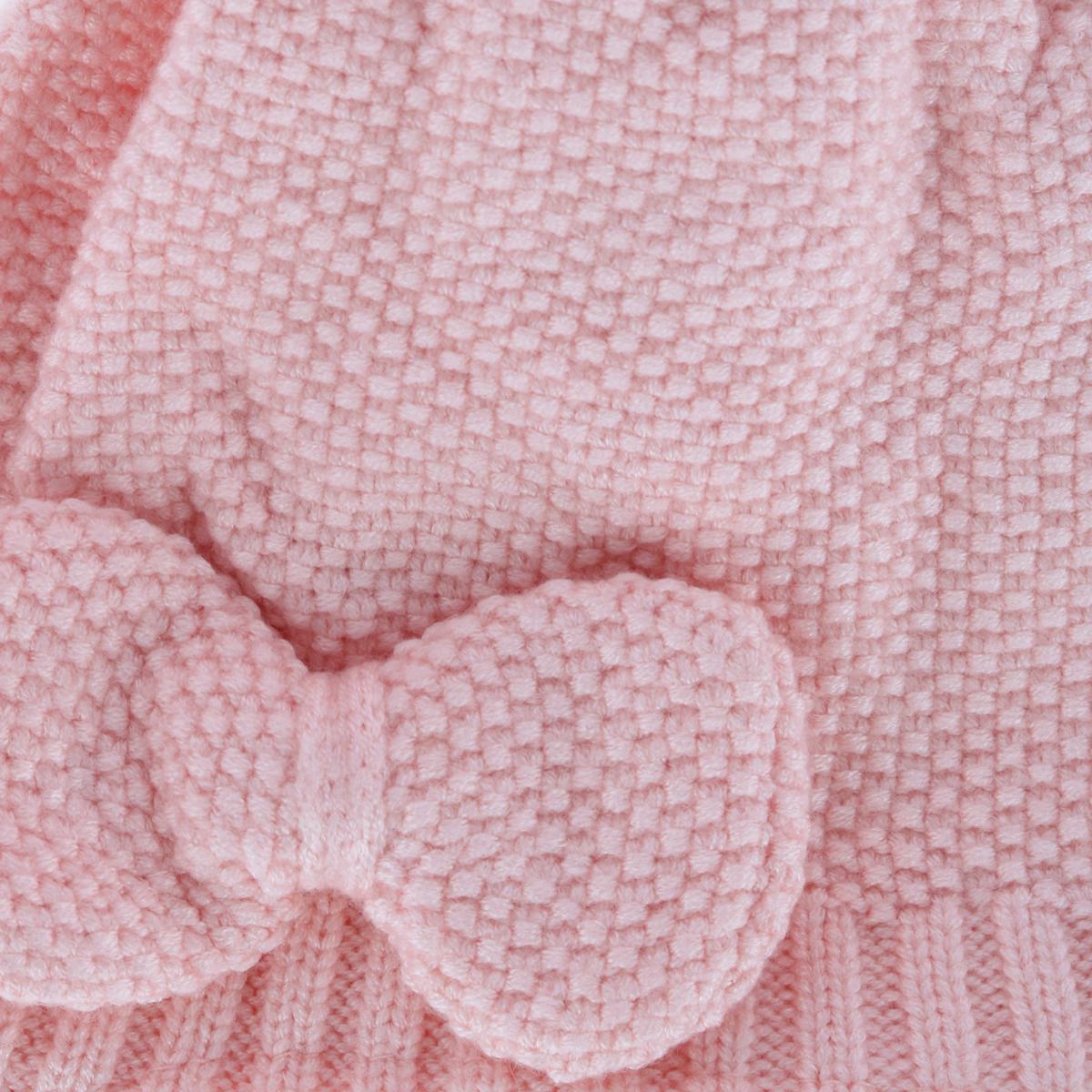 CTM Girl's One Size Fits Most Knit Winter Beanie with Pom Bow and Ear Flaps - Picture 7 of 13
