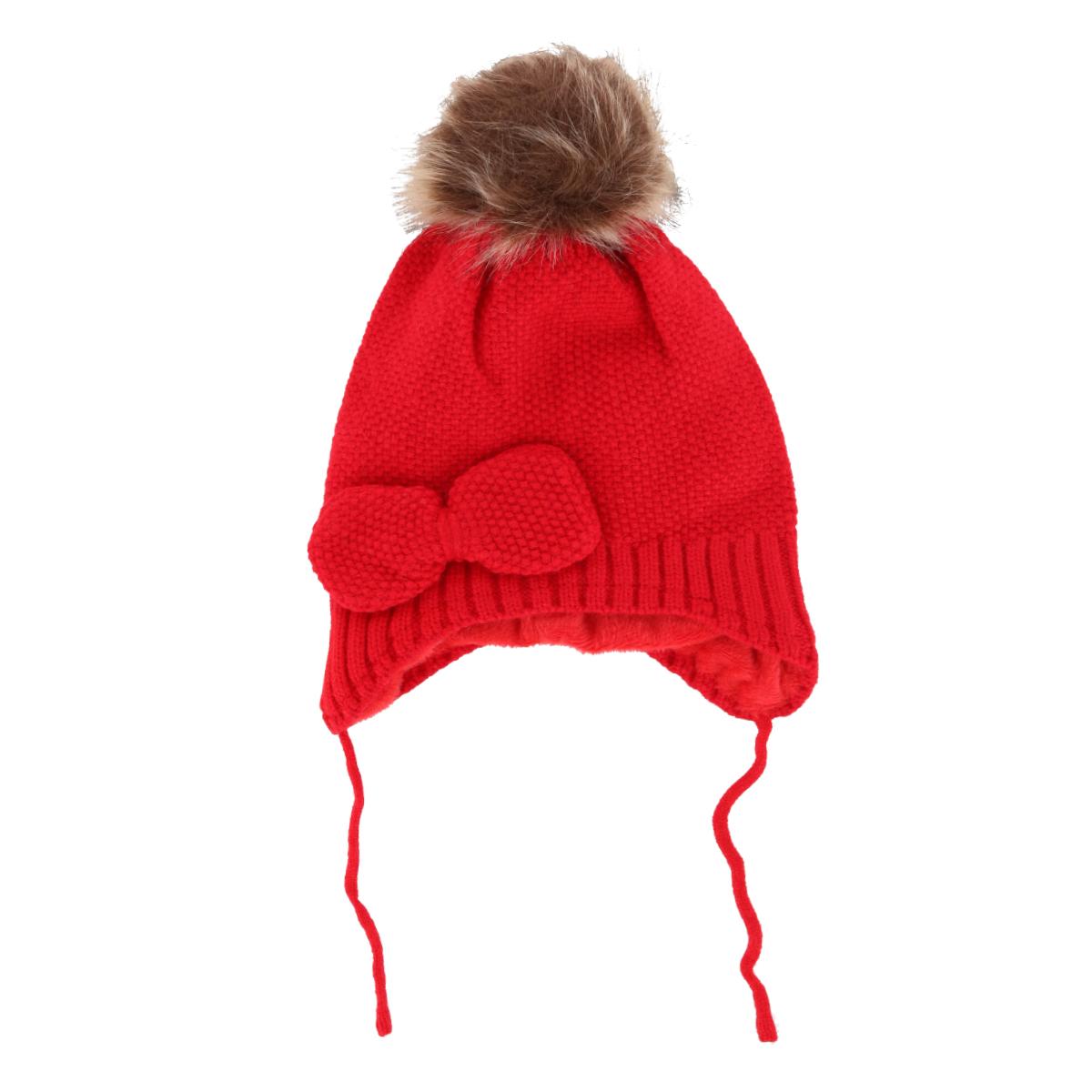 CTM Girl's One Size Fits Most Knit Winter Beanie with Pom Bow and Ear Flaps - Picture 8 of 13