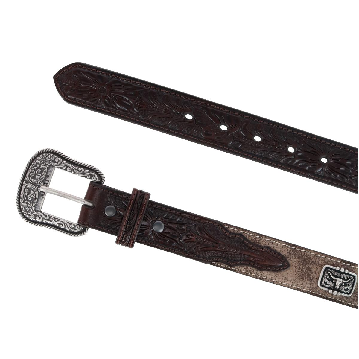 Ariat Boy's Longhorn Western Belt with Tooled Tabs - Picture 3 of 5