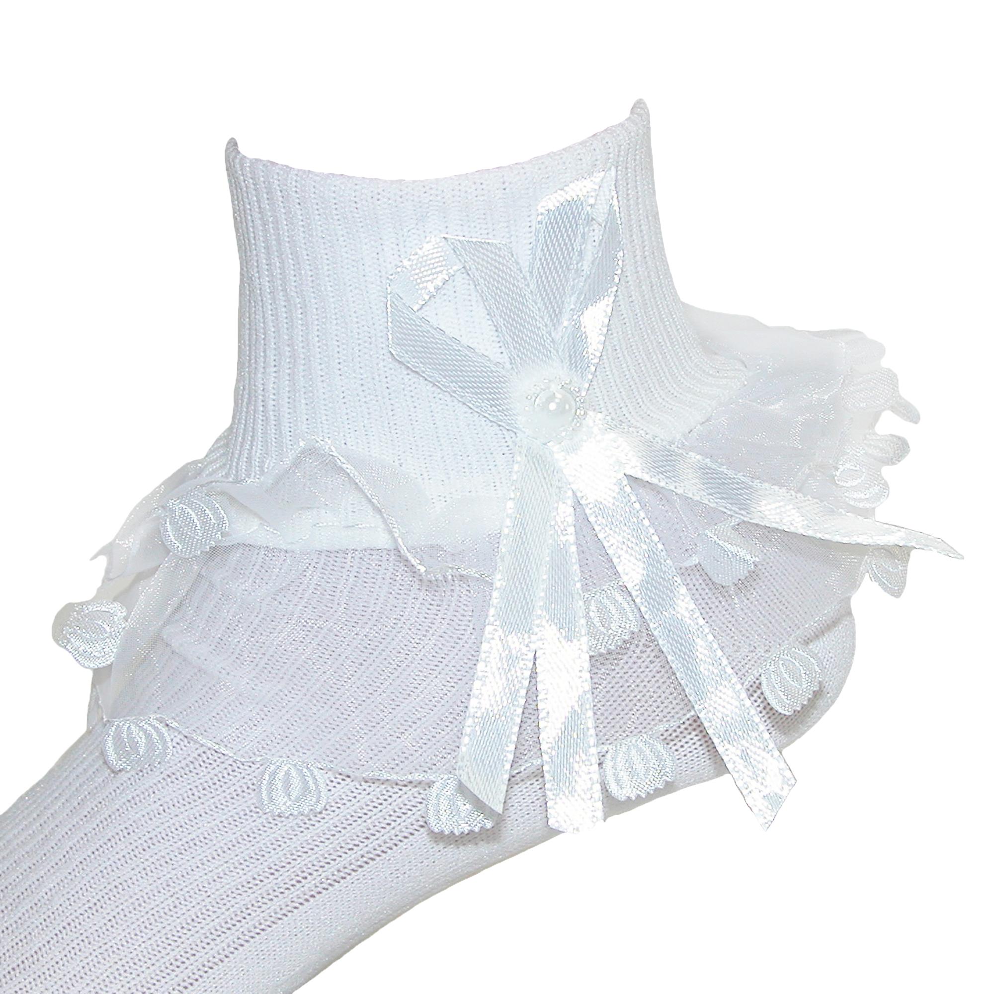 CTM Girls' Ruffle Trim Lace Anklet Socks (3 Pair Pack) - Picture 4 of 8