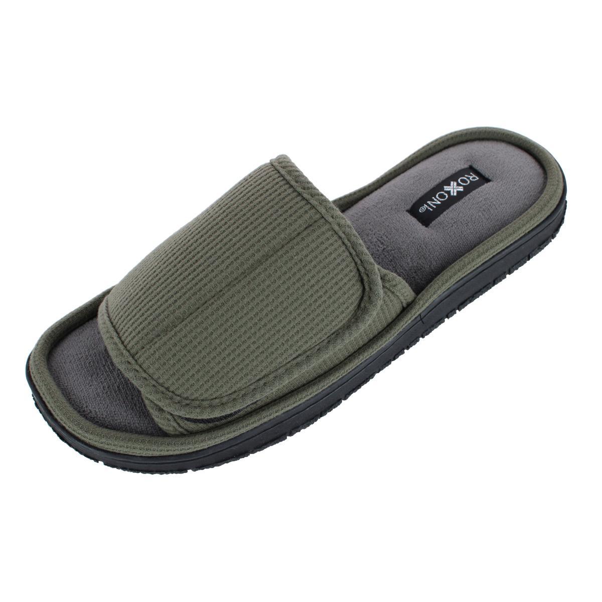 CTM Men's Supportive Open Toe Hook and Loop Slide Slippers - Picture 7 of 11