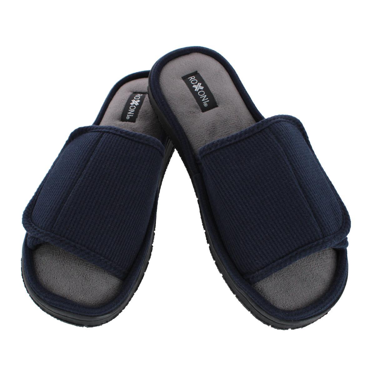 CTM Men's Supportive Open Toe Hook and Loop Slide Slippers - Picture 9 of 11
