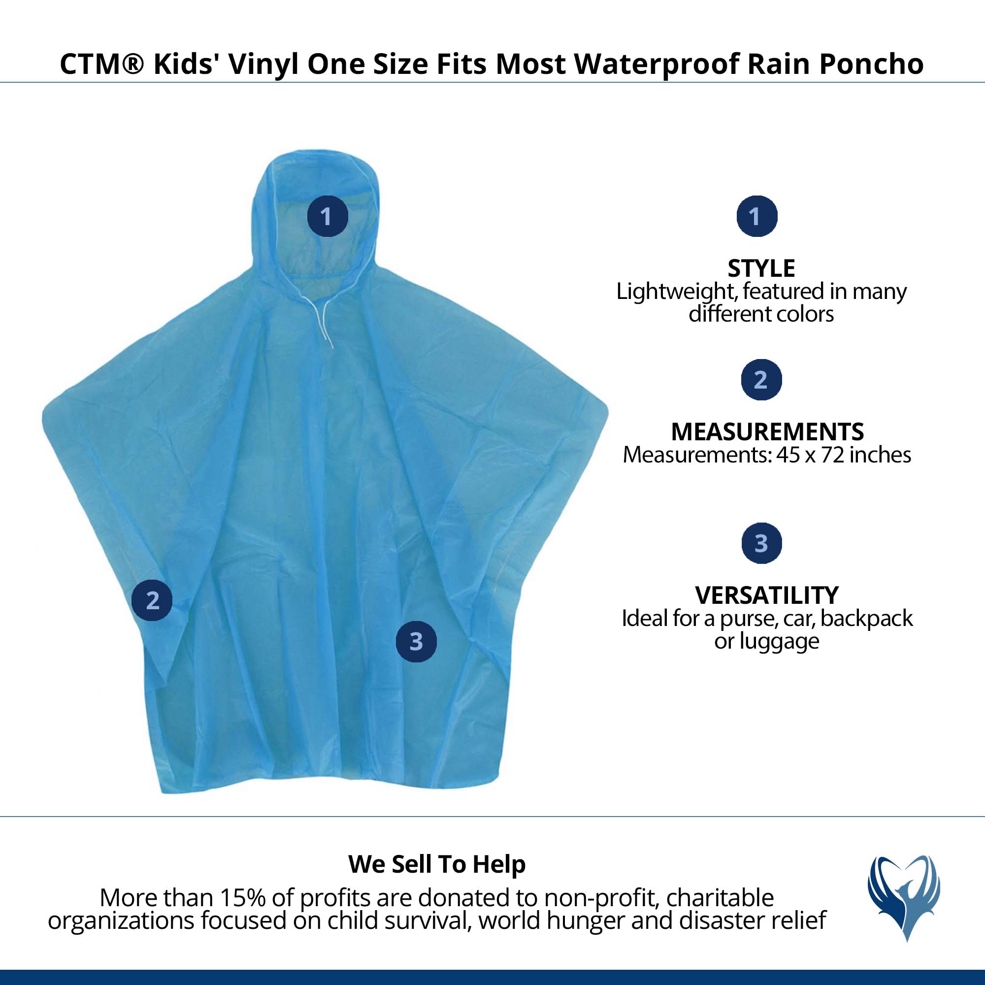 CTM Kids' Vinyl One Size Fits Most Waterproof Rain Poncho - Picture 4 of 7