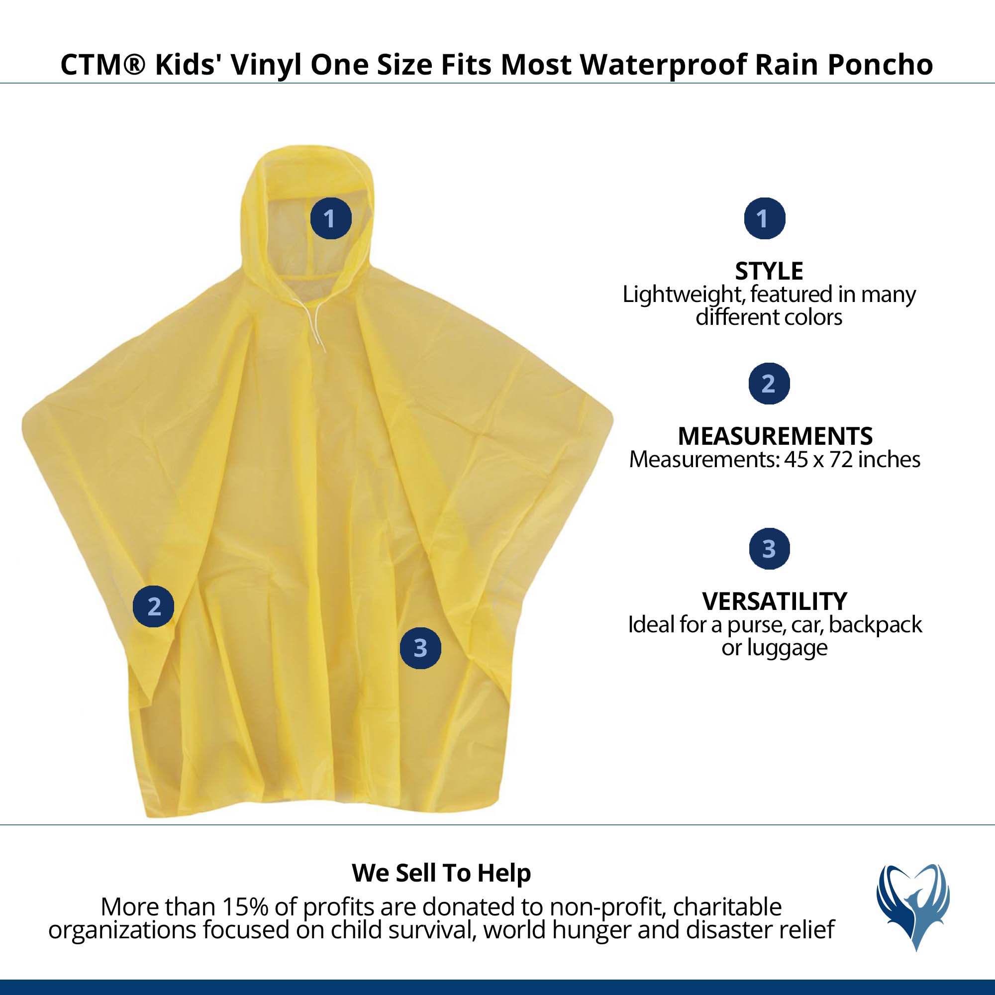 CTM Kids' Vinyl One Size Fits Most Waterproof Rain Poncho - Picture 7 of 7
