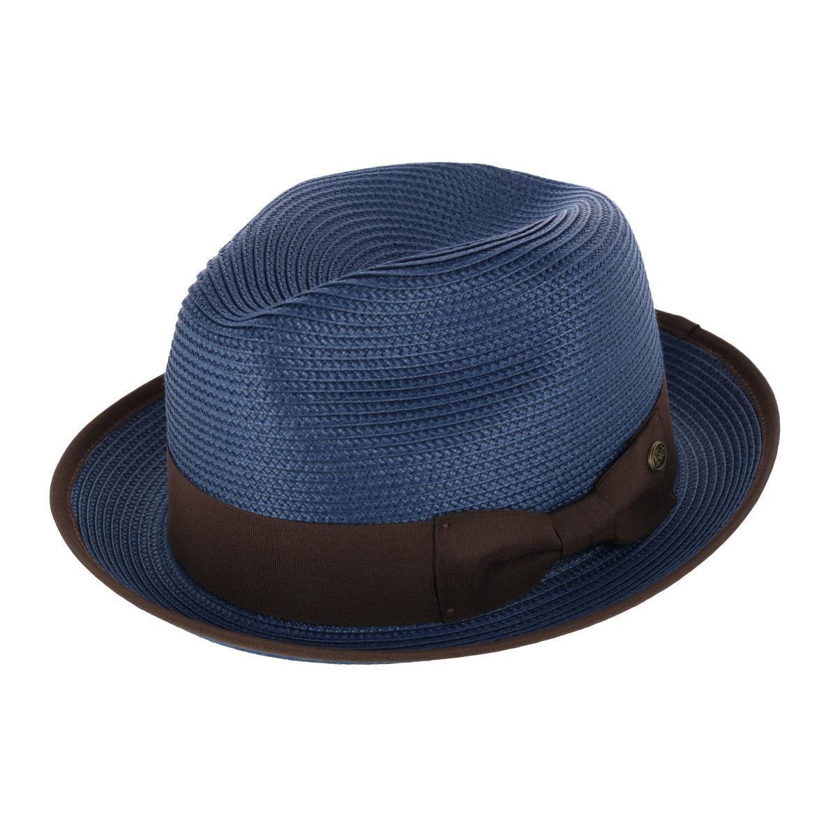 Color:Navy:New Epoch Hats Company Men's Fedora with Contrast Band and Trim