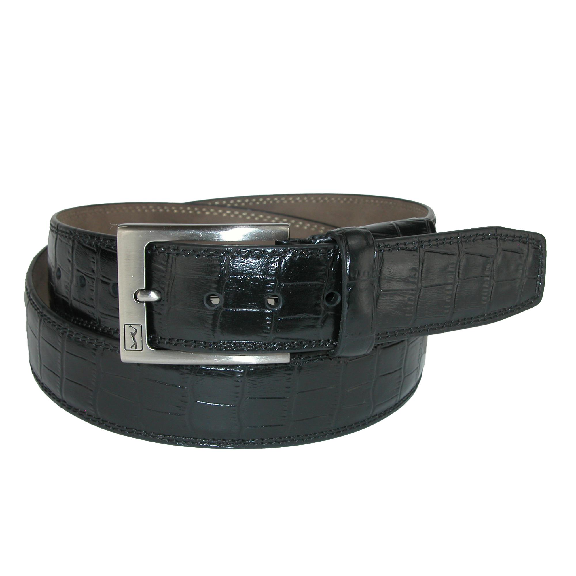 PGA TOUR Men's Gator Print Leather Belt with Hidden Stretch