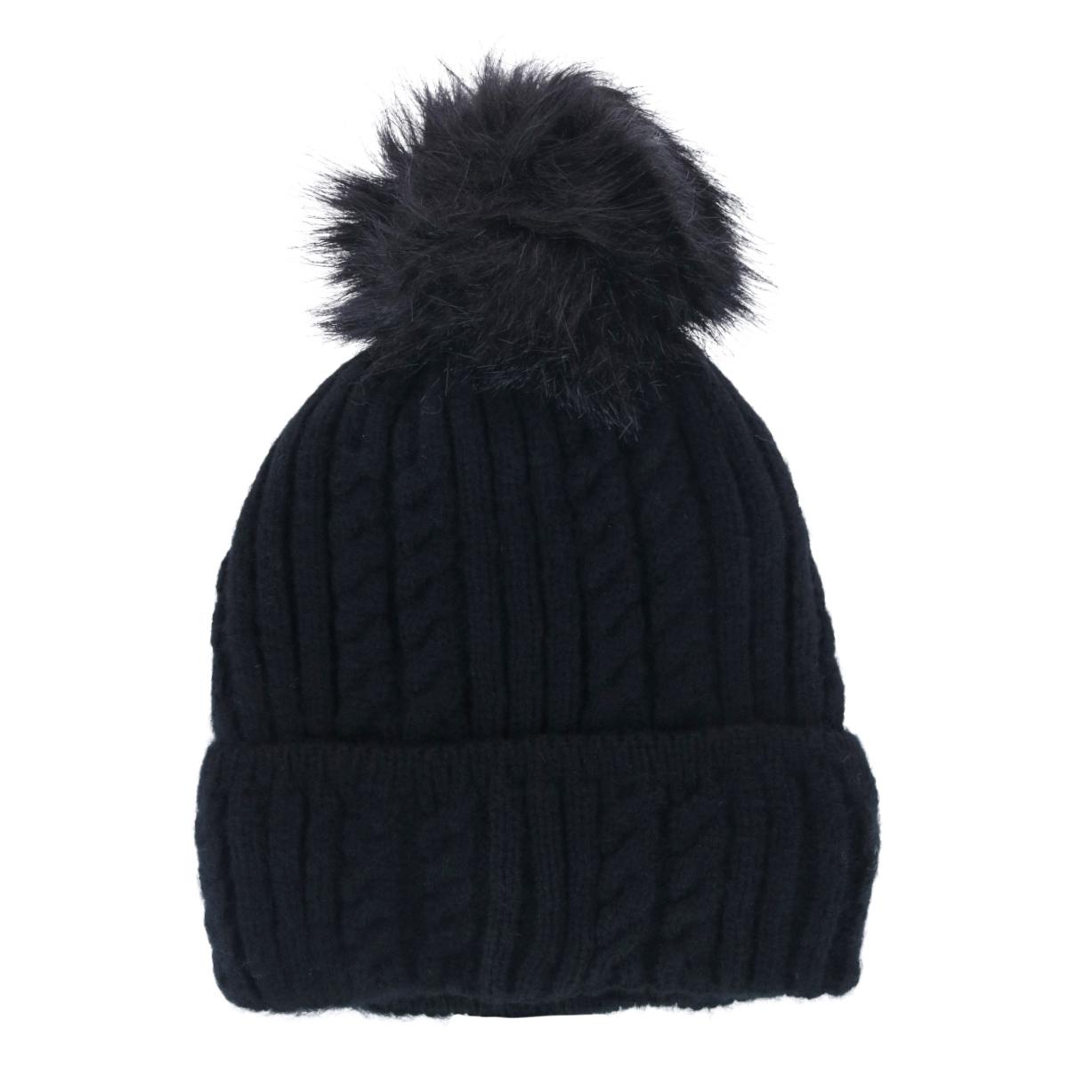 New CTM Women's Knit Winter Beanie with Cuff and Synthetic Fur Pom - Bild 7 von 10