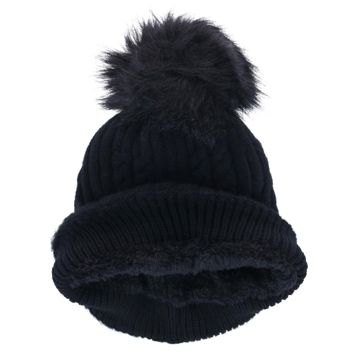 New CTM Women's Knit Winter Beanie with Cuff and Synthetic Fur Pom - Bild 8 von 10