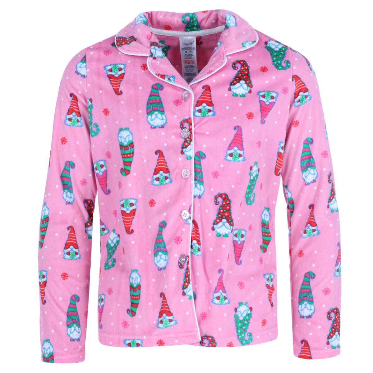 Rene Rofe Toddler Girls Gnome Velour Button Down Long Sleeve PJ Set - Picture 4 of 14
