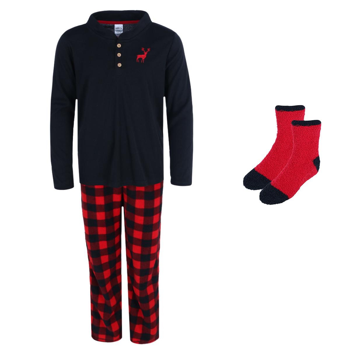 New Rene Rofe Boys Buffalo Plaid 3pc Henley Long Sleeve Pajama Set - Picture 5 of 8