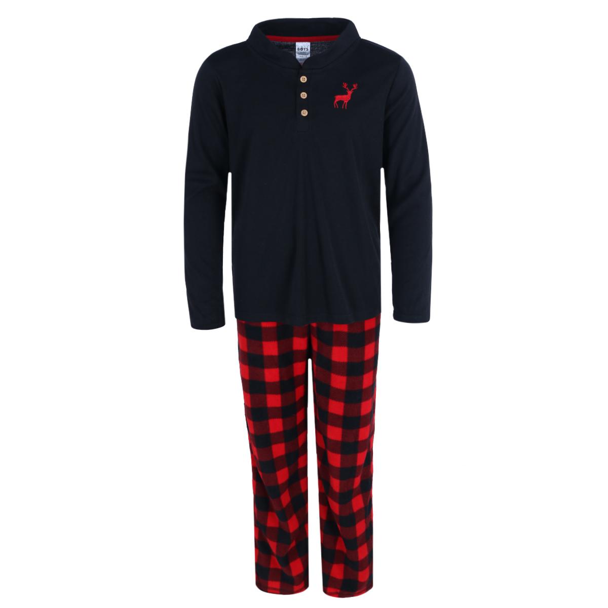 New Rene Rofe Boys Buffalo Plaid 3pc Henley Long Sleeve Pajama Set - Picture 6 of 8