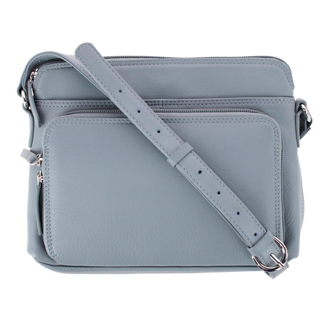 CTM Women's Leather Shoulder Bag Purse with Side Organizer - Cool Grey