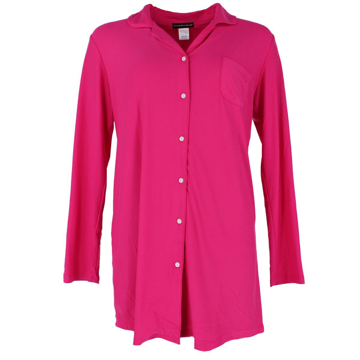 Not a Morning Person Women's Solid Button Down Long Sleeve Night Shirt - Picture 3 of 14
