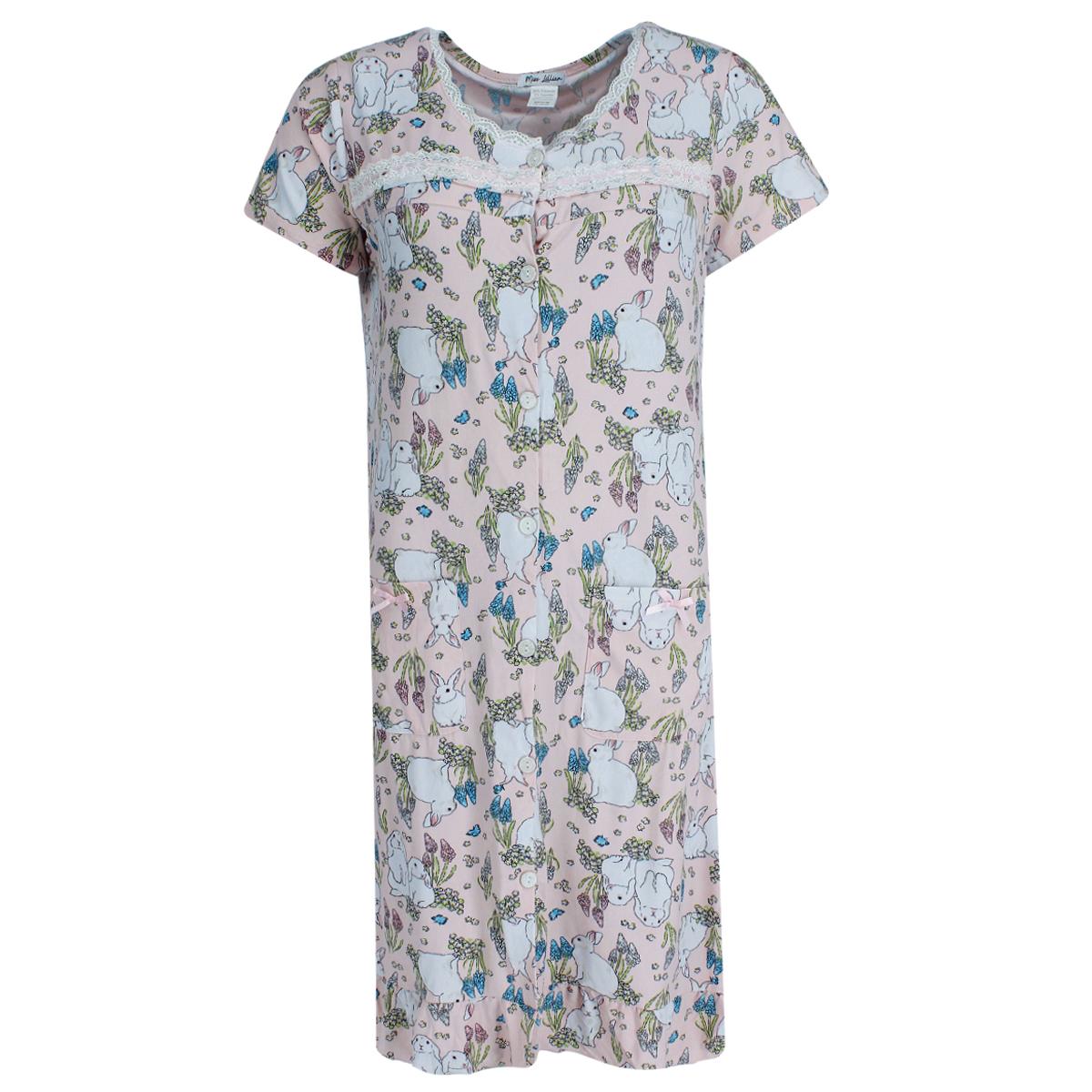 New Miss Lillian Women's Floral Bunny Ruffle Short Sleeve Sleep Gown - Foto 5 di 8