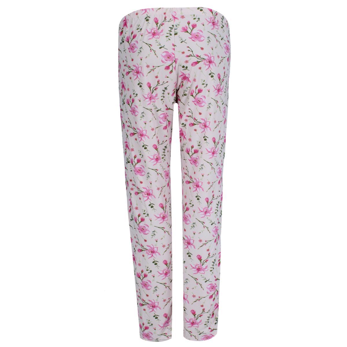 New Elegant Emily Women's Floral Polysuede Open Bottom Pajama Pants - Picture 7 of 11