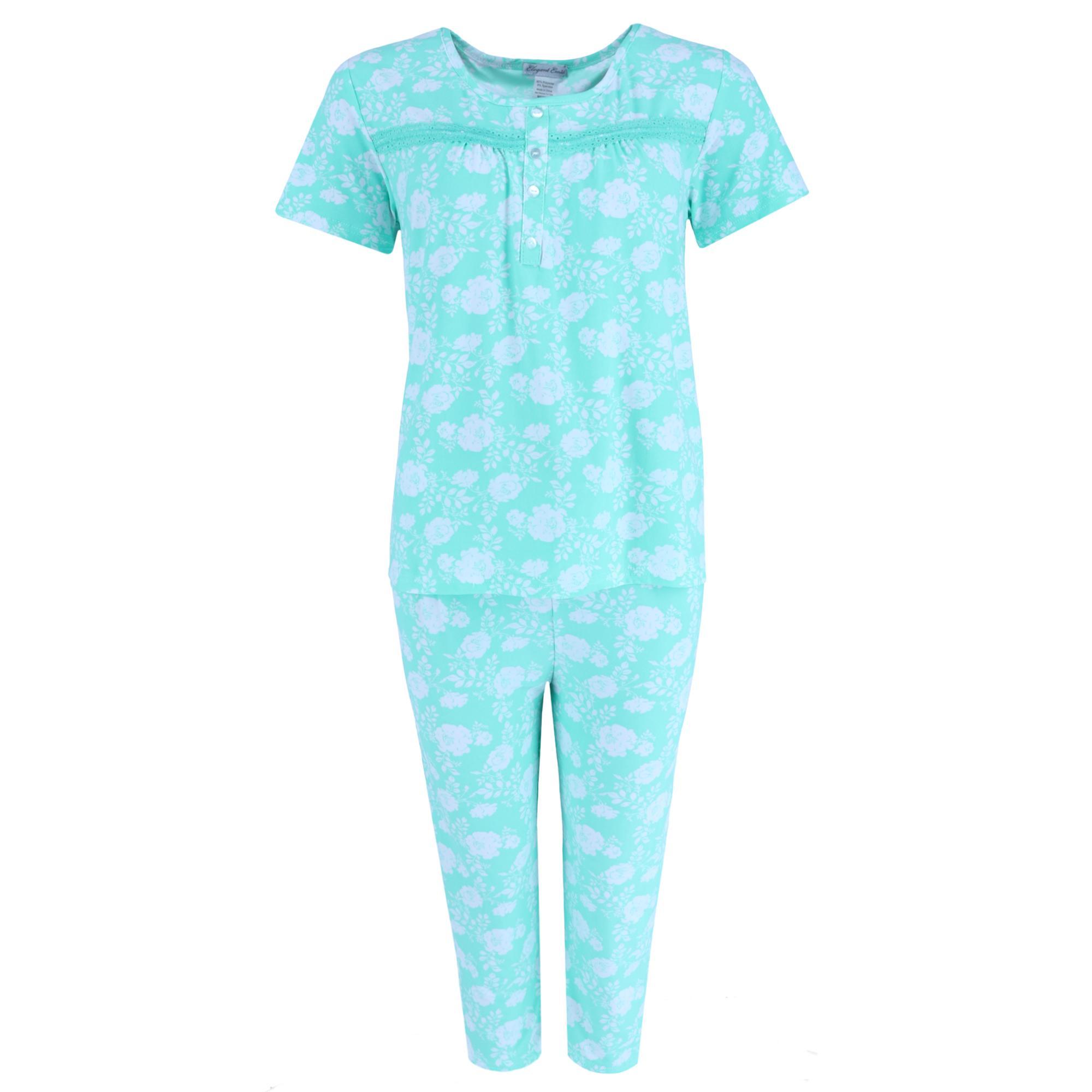 Elegant Emily Women's Plus Mint Floral Capri Set