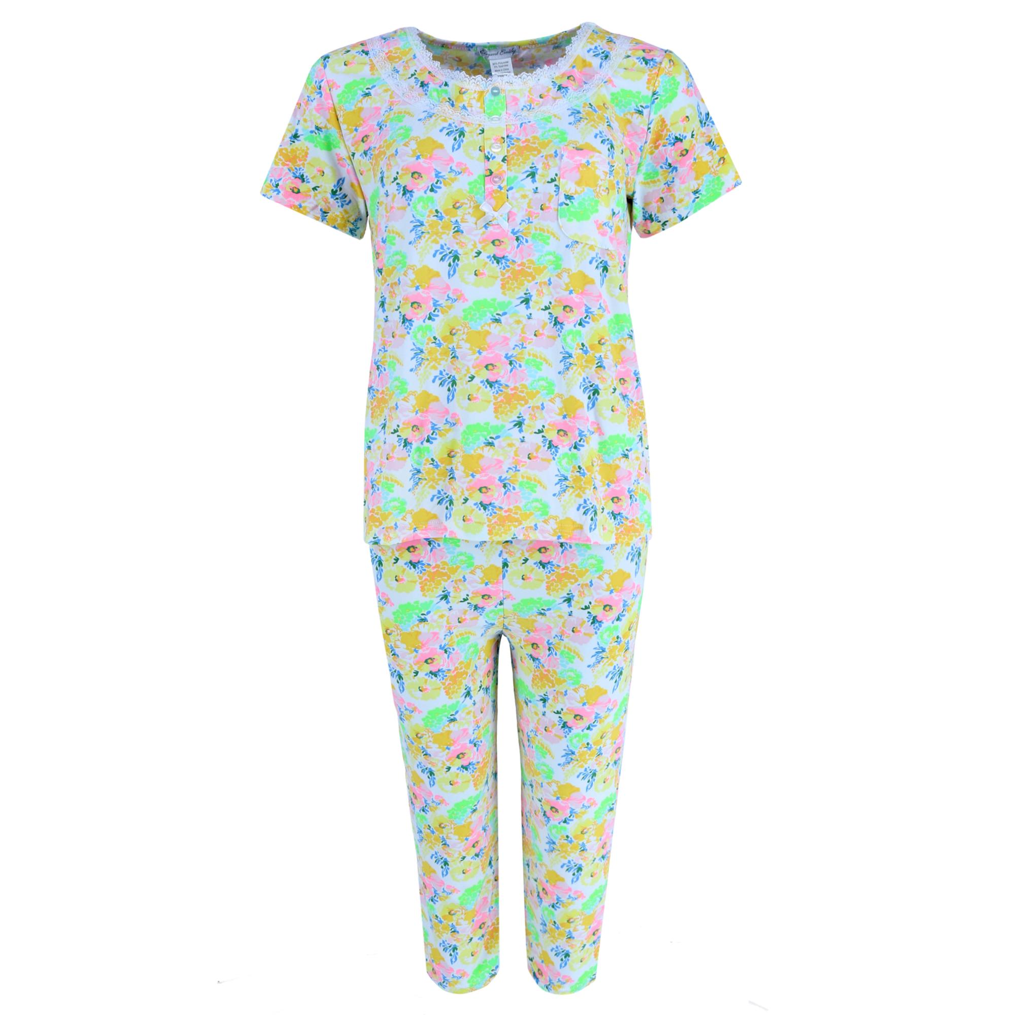 Elegant Emily Women's Yellow Floral Capri Set