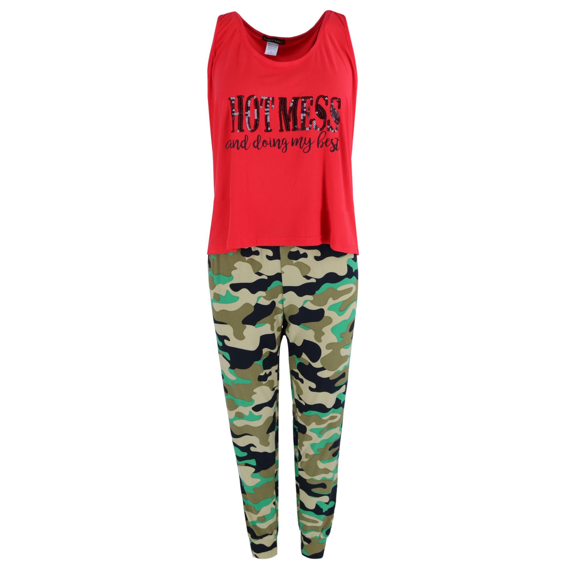 Make It Rain Women's Plus Mess with Camo Joggers PJ Set