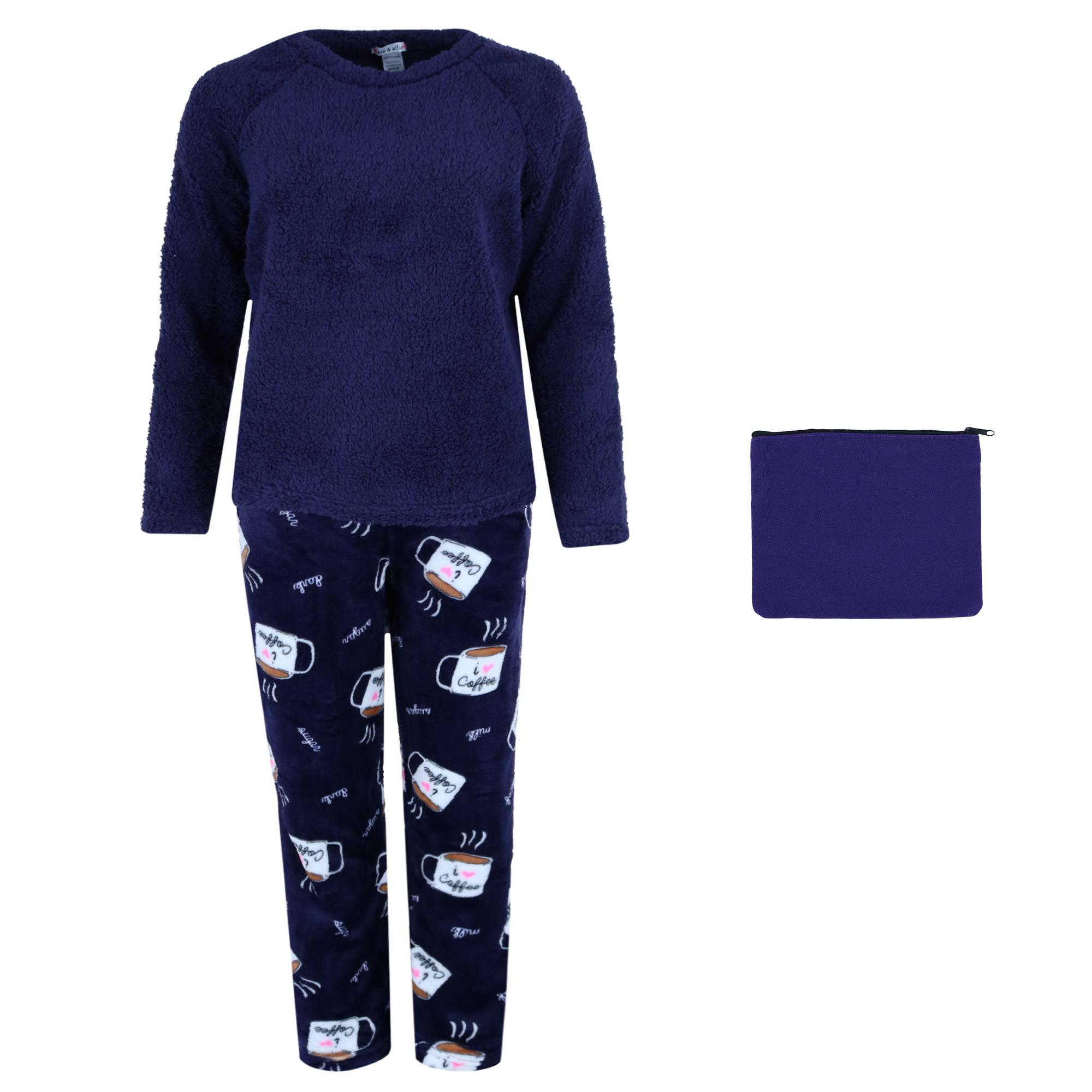 em & alfie Women's Coffee Print Pajama Set with Makeup Bag