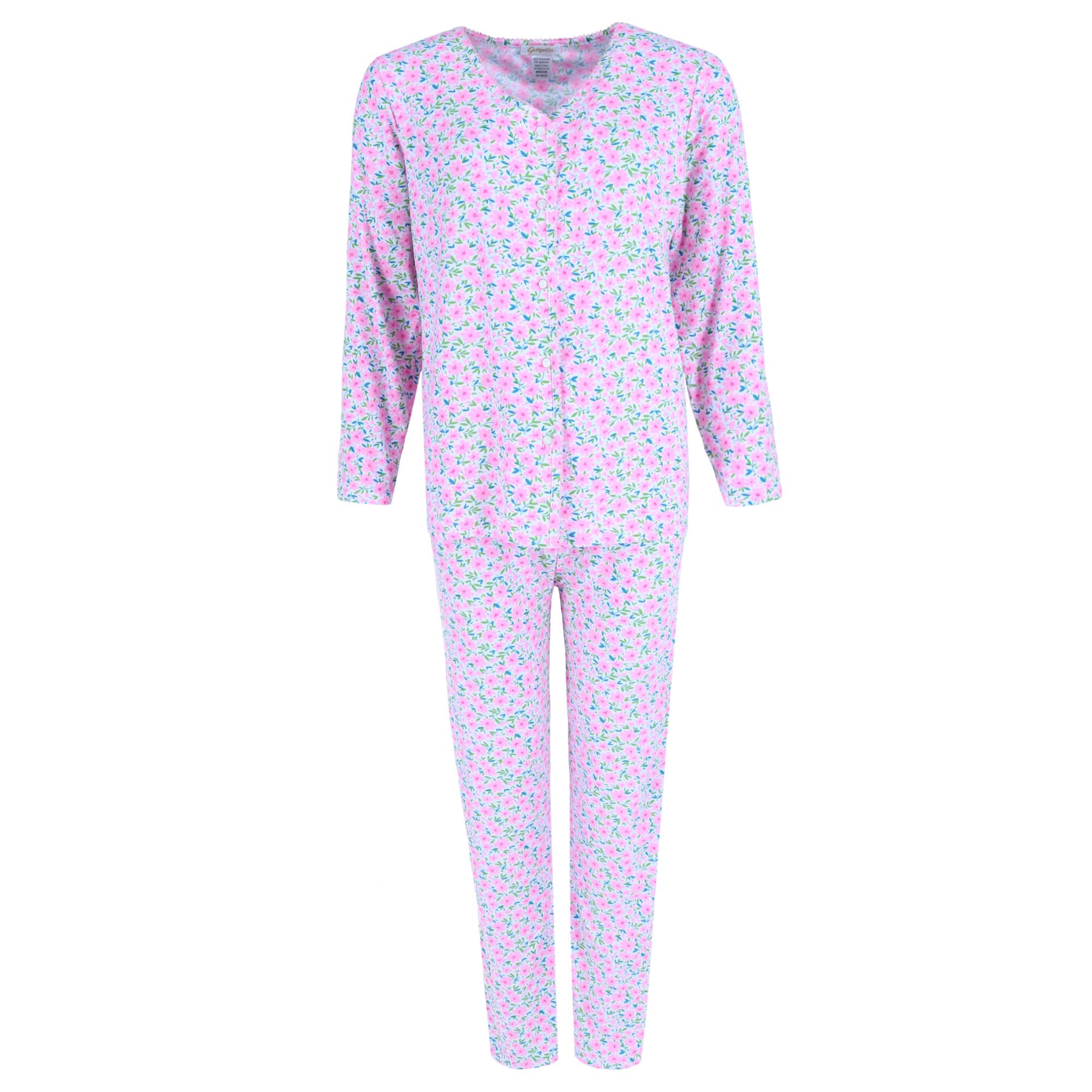 Gabriella Women's Button Up Long Sleeve & Pant Pink Floral Set