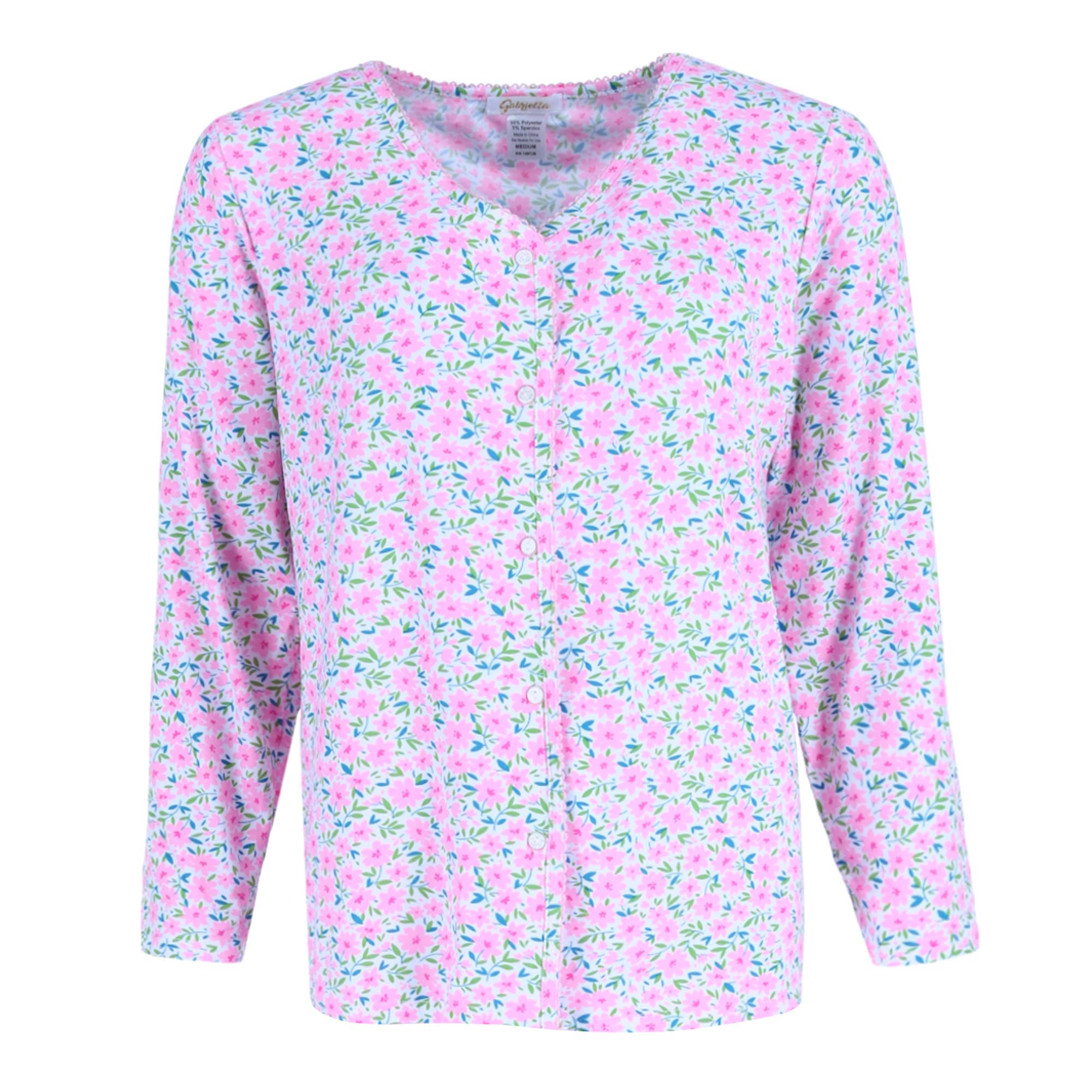 Gabriella Women's Button Up Long Sleeve & Pant Pink Floral Set - Picture 4 of 8