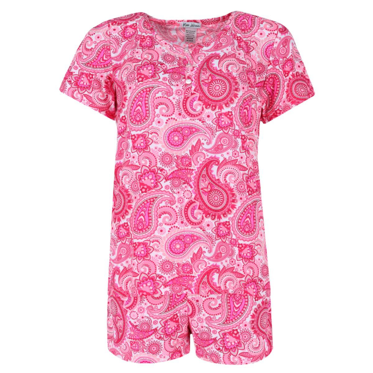Miss Lillian Women's Paisley Henley Short Sleeve and Shorts Set