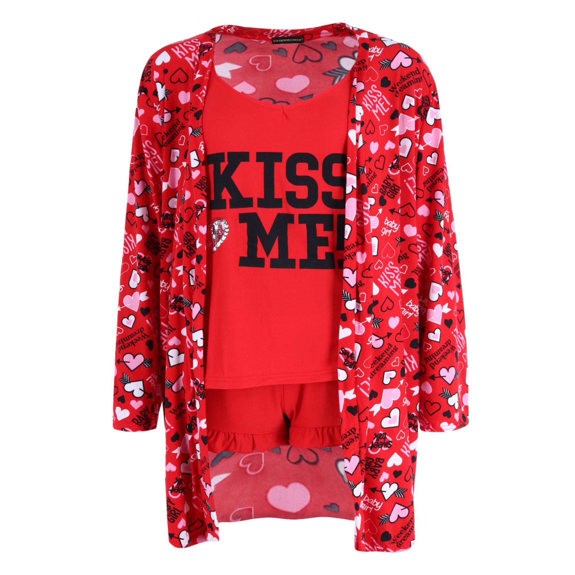 Not a Morning Person Women's Kiss Me Shirt Shorts and Robe Set