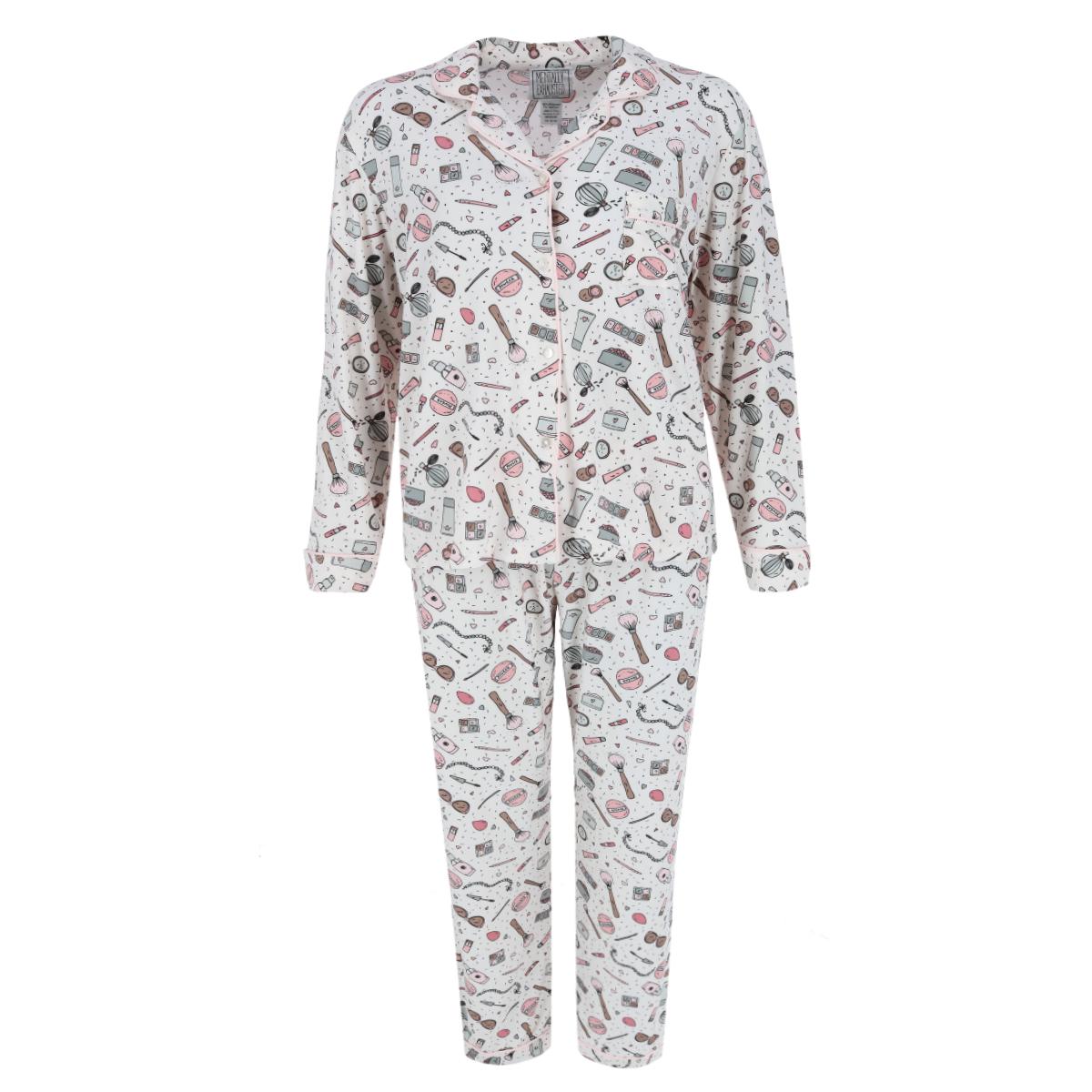 Mentally Exhausted Women's Make Up Print Pajama Set
