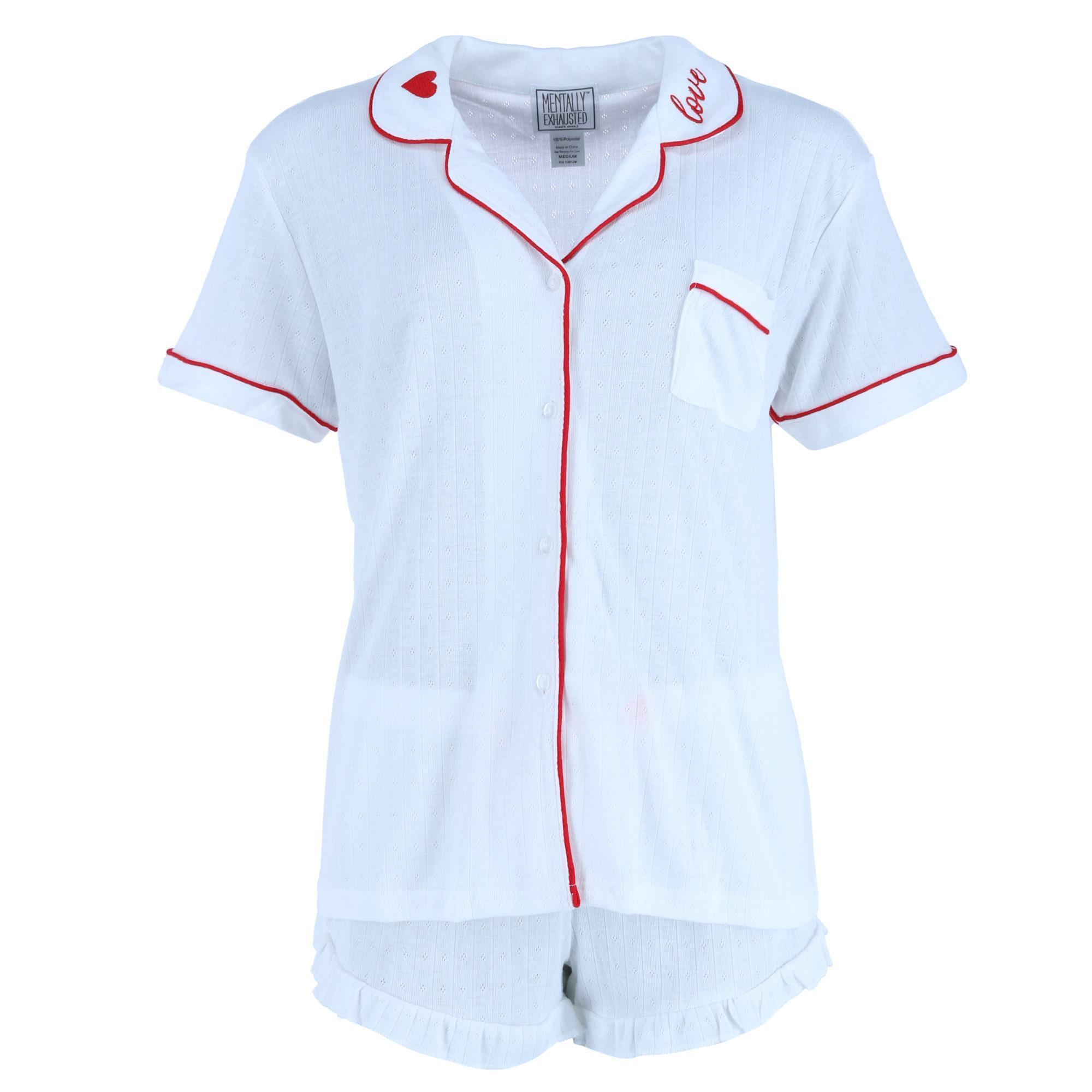 Mentally Exhausted Women's Pointelle Short Sleeve Pajama Set