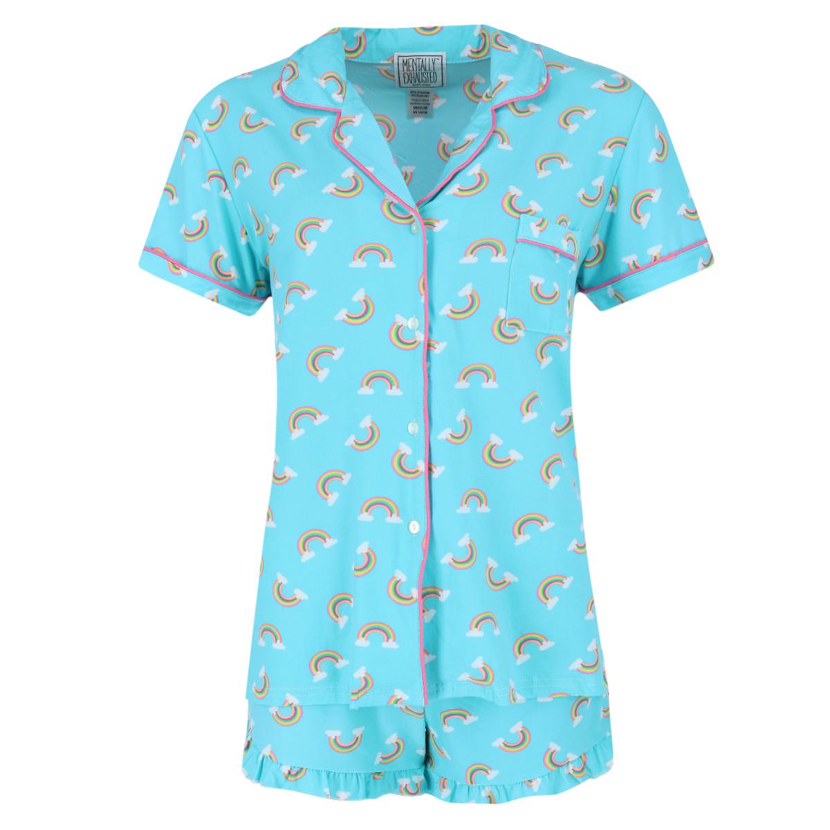 Mentally Exhausted Women's Rainbow Notch Short Sleeve and Shorts